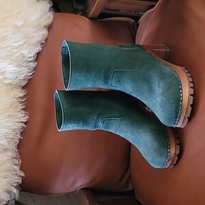 Green Suede Swedish Hasbeens Bootie Clogs